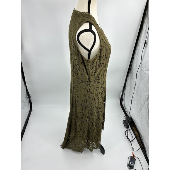 Isaac Mizrahi Live Womens Dress SP Olive Green Sleeveless Crochet Midi Boho - Picture 3 of 7